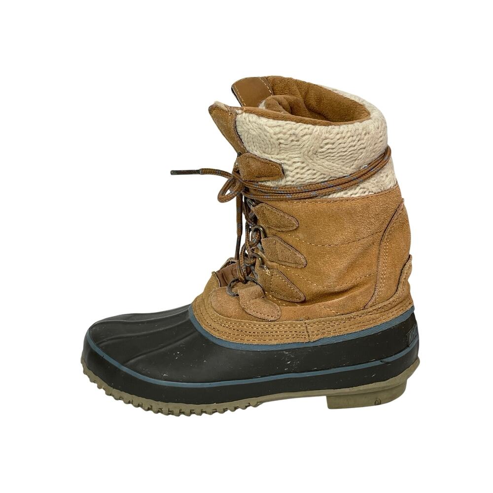 Khombu Cozy Brown Faux Fur Leather Lace Up Waterproof Snow Duck Boots Shoes 6M